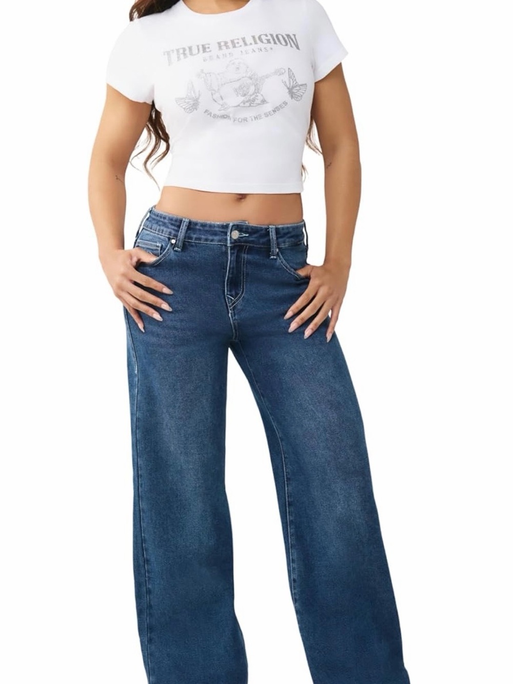 True Religion Bobbi Baggy Mid Rise Wide-Leg Stretch Jeans medium wash - 27